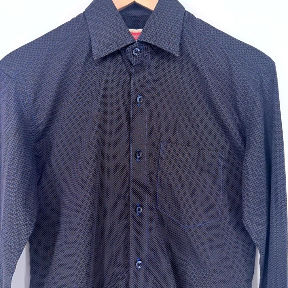 The Raymond Shop Valsad Mens‎ Blue Gold Geometric Micro Print Button Down Small